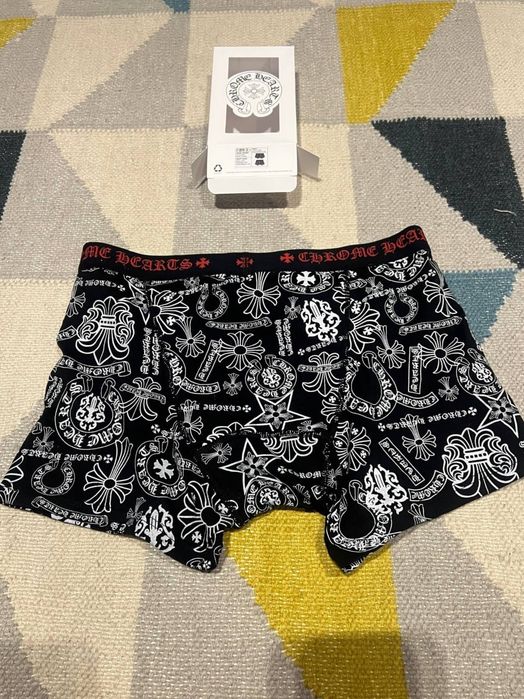 Boxeri bărbați Chrome Hearts, negri cu imprimeu alb integral, M, noi, nepurtați, cu cutie
