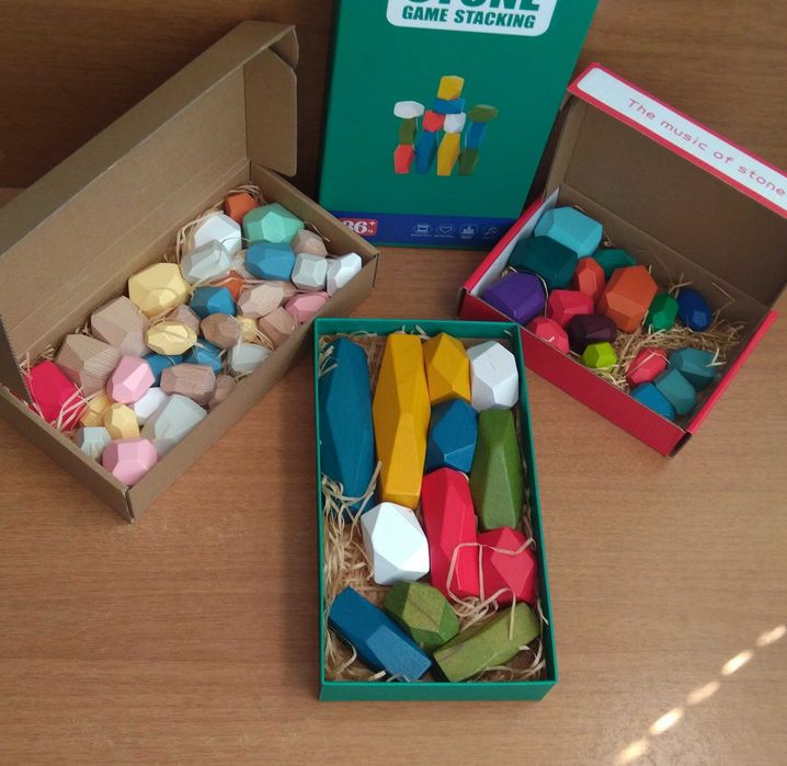 Ново! 12бр. големи дървени камъни Монтесори за игра или декорация