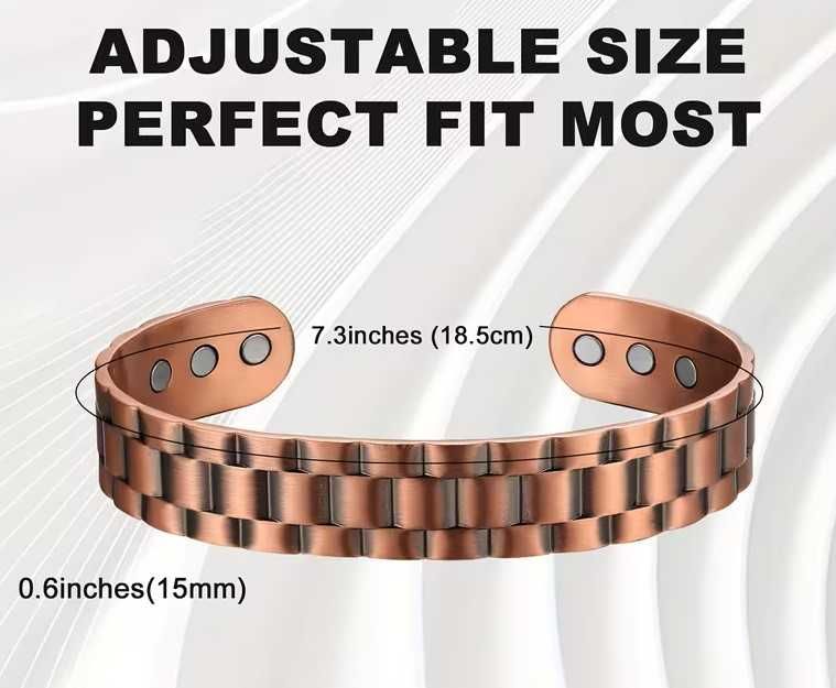 Brăţară unisex din cupru pur cu 6 magneţi Gauss