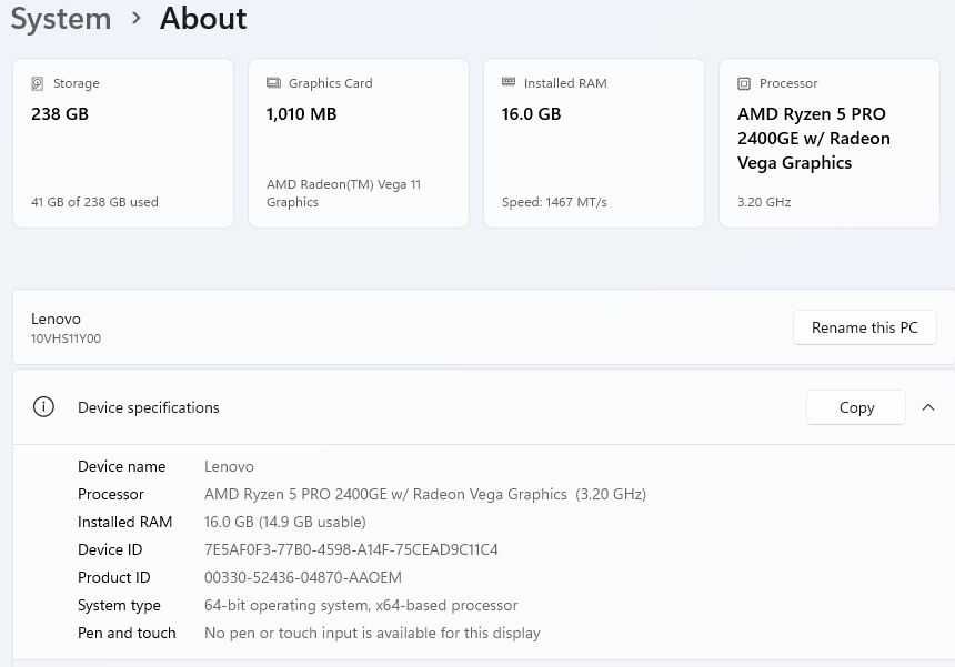 Lenovo Thinkcentre M715Q AMD Ryzen 5 Pro 2400GE