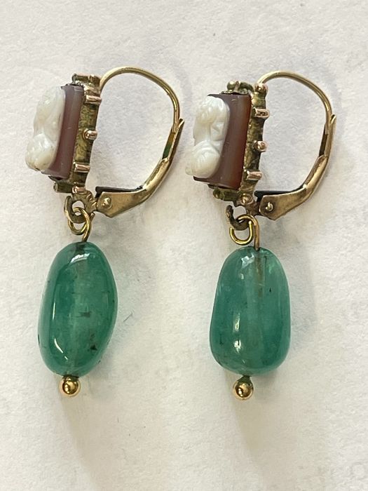 Cerceii aur 14k camee cu smarald, antici!