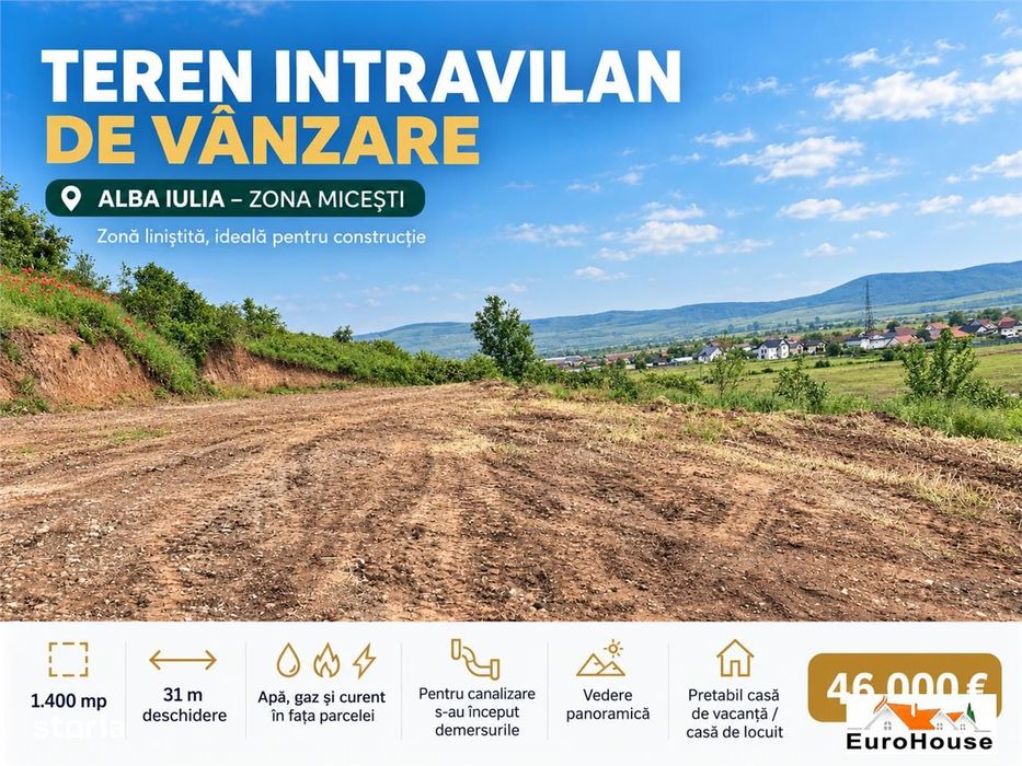 Teren Intravilan De Vanzare I 1400mp I 31m Deschidere I Micesti I