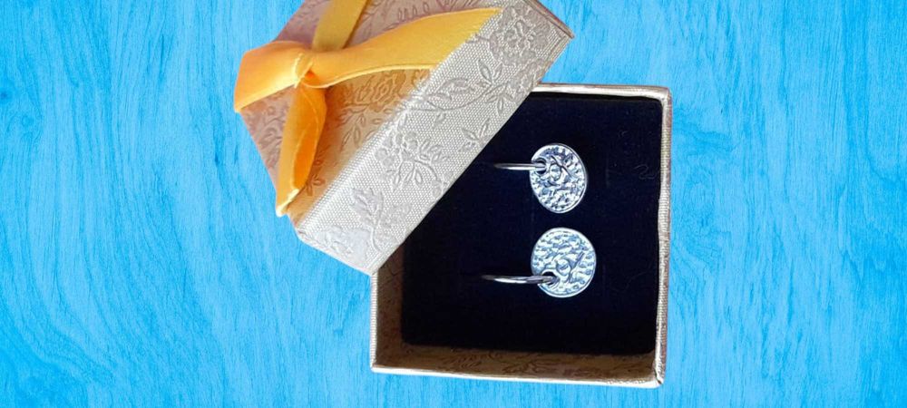 Cercei veriga pandantiv disc mic, texturat, efect ciocan, Silver 925