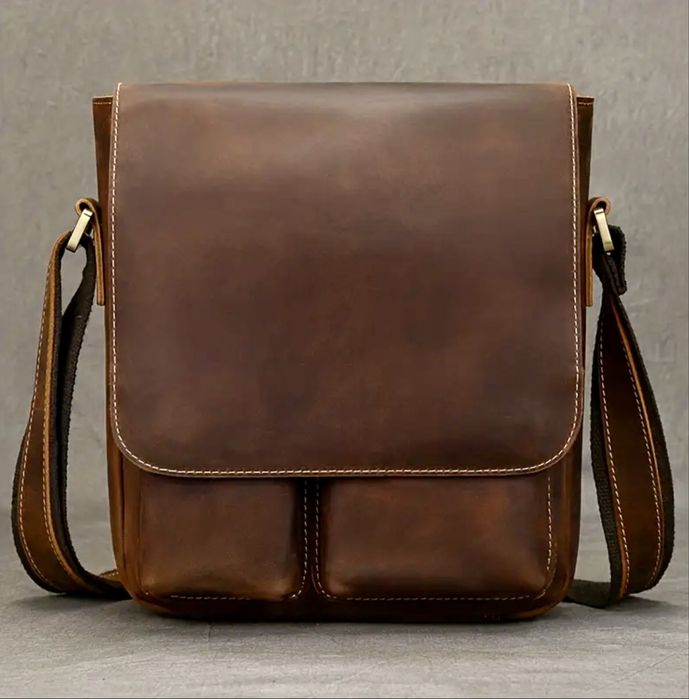 Мъжка дизайнерска чанта за през рамо/Премиум кафява Crazy Horse* кожа!