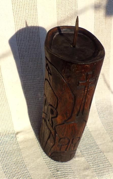 Дървен  авторски свещник с изображения на светци