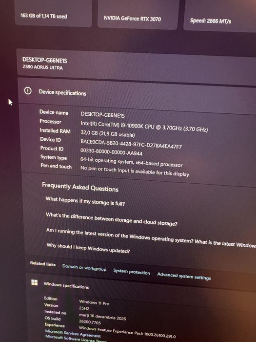 Pc Gaming i9-10900k/ RTX 3070 AOURUS RGB