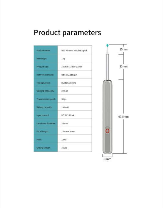 Наличен Отоскоп за уши, нос, гърло, зъби, тен, NE3 WIFI, LED светлина,