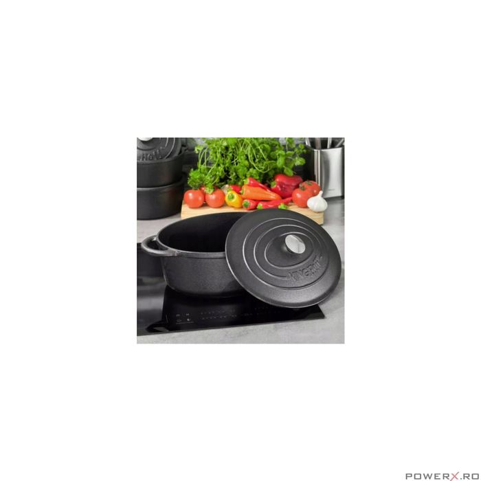 Oala fonta 6.2litri, 33cm cratita cu capac, negru, KingHoff