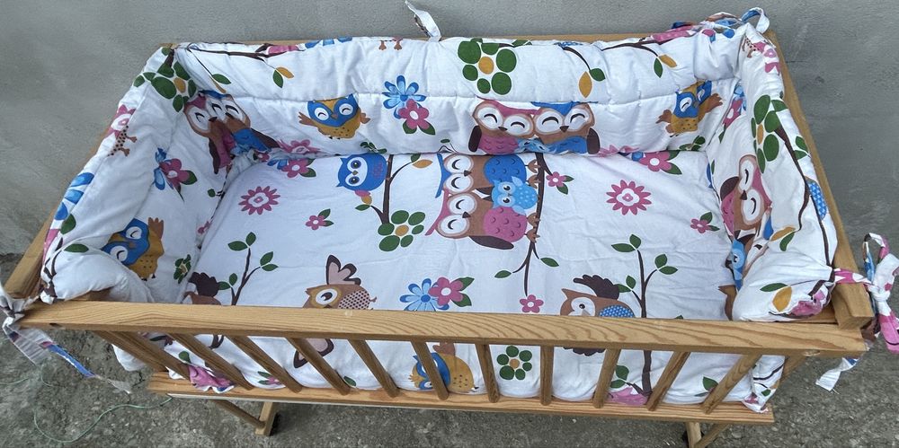 Patut bebe lemn, Piccolo, pin, 95x45 cm + Saltea patut, Picolo,90x45 cm