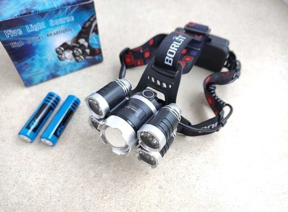 Lanterna de Cap Boruit 5 Led uri Cree Zoom 2 Acumulatori puternica Nou