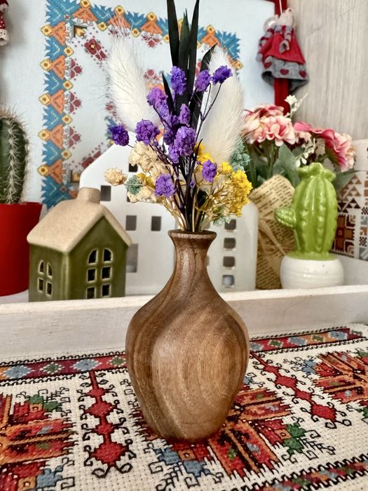 Мини дървени вазички – ръчна изработка - магнит, стойка, сет