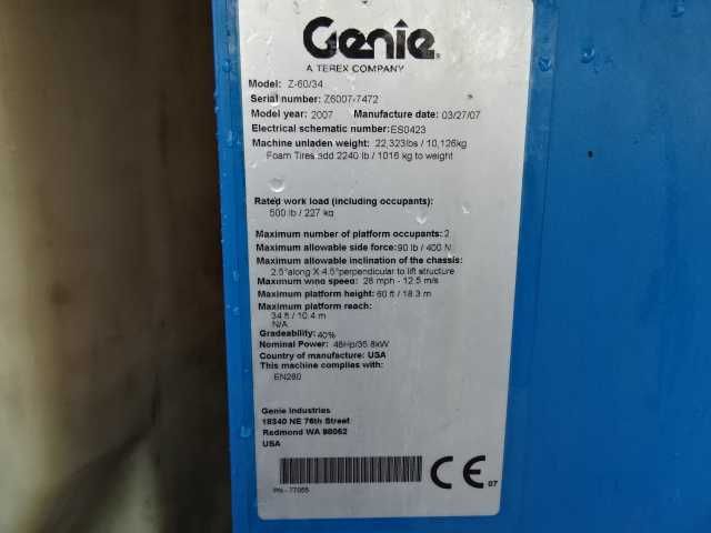 Vând nacelă articulata Genie Z60/34 RT an 2007