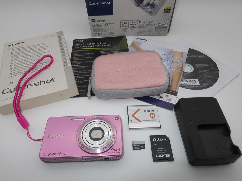 Sony CyberShot W350 розов компактен фотоапарат, дигитална камера - НОВА - ползвана веднъж - пълен комплект - Отлична