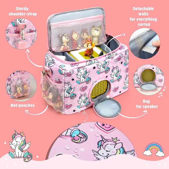 Уникална чанта за Toniebox тонколона и фигури – розова с еднорози