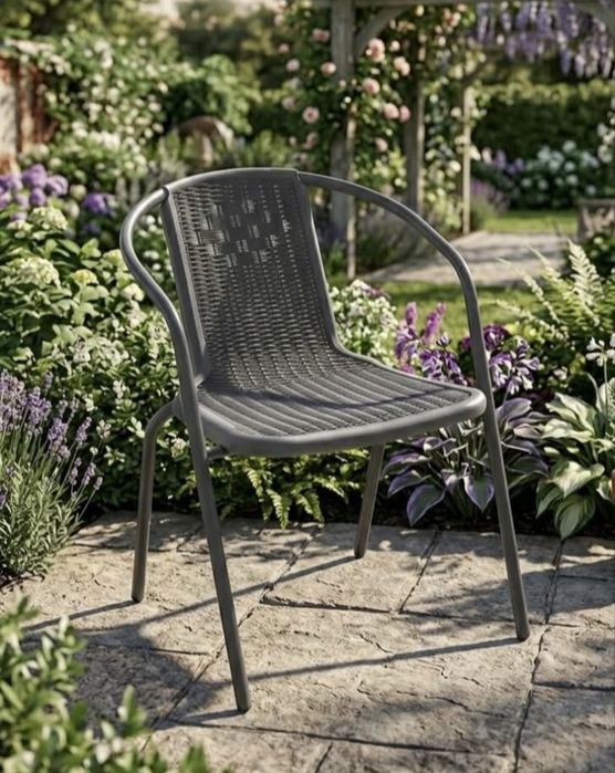 Градински стол Ратан Подреждащ се, Стомана, Пластмаса, Черен, 70×60×55