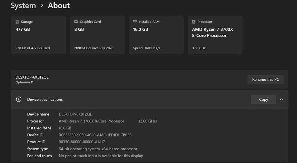 PC Gaming Ryzen 7 3700X + RTX 2070 8GB + 16GB RAM