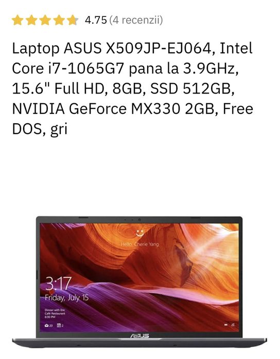 Laptop ASUS 15.6" Full HD | Intel Core i7 gen 10 | NVIDIA MX330 | 512GB SSD