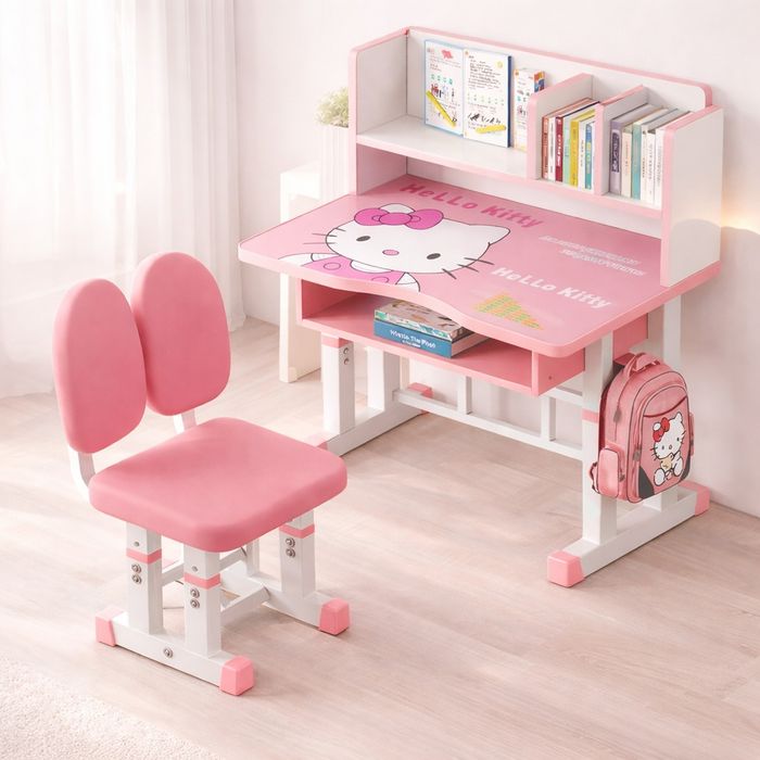 Детский стол и стул с полкой 70×45 см, регулируемый, розовый