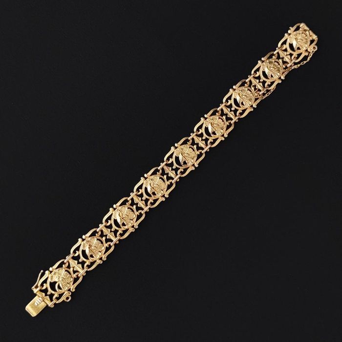 bratara autentica Art Nouveau, antique, aur 18k, certif.