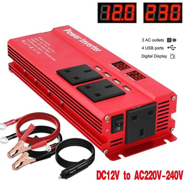 Преобразувател за ток/инвертор, от 12V на 220V, 2000W