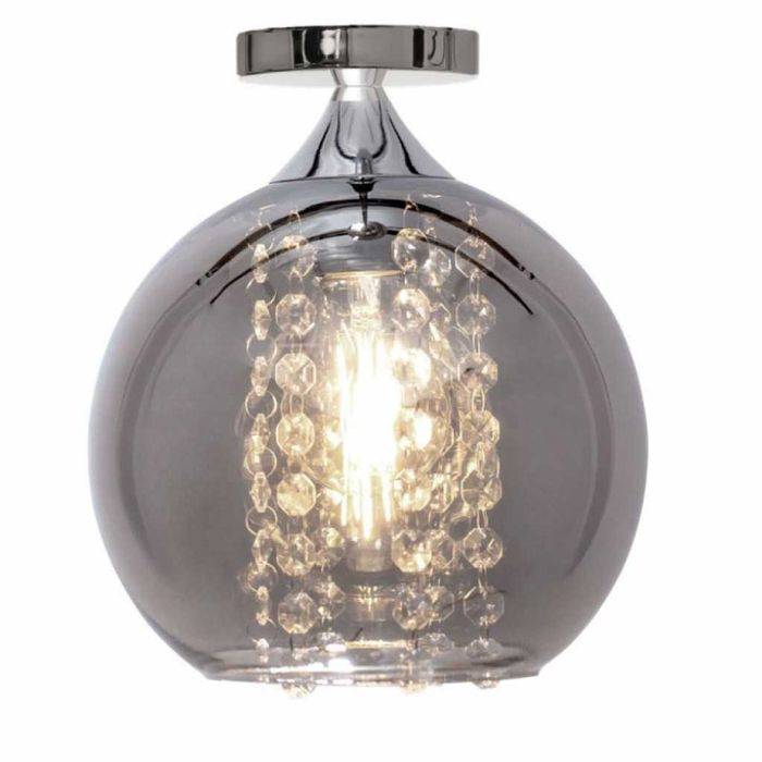 Луксозен плафон със стъклен абажур и кристали