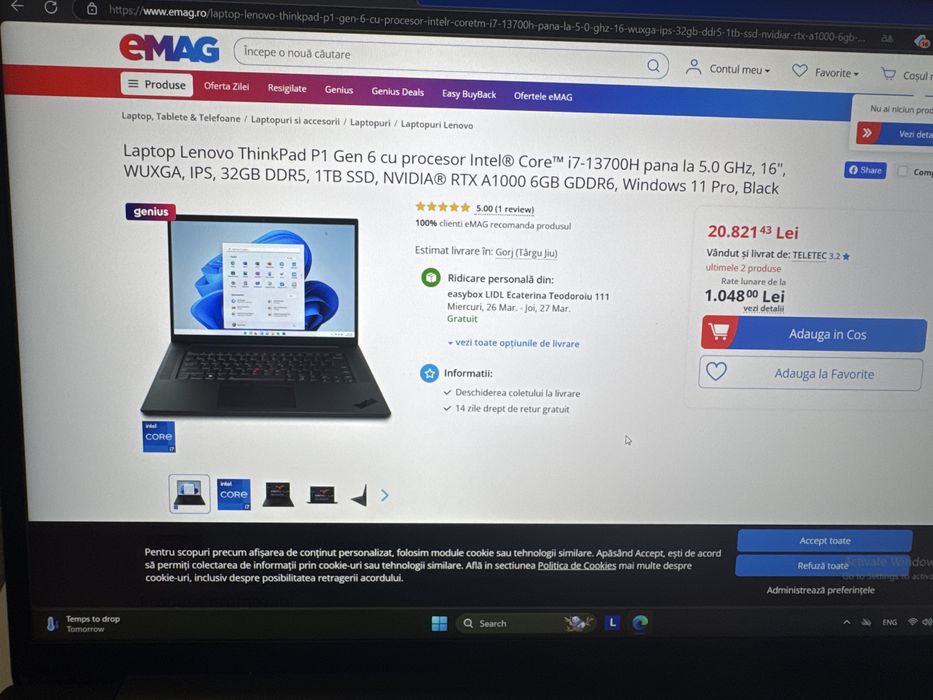 Laptop Workstation Lenovo P1 gen 6 i7 Rtx 32 gb ddr5 dock