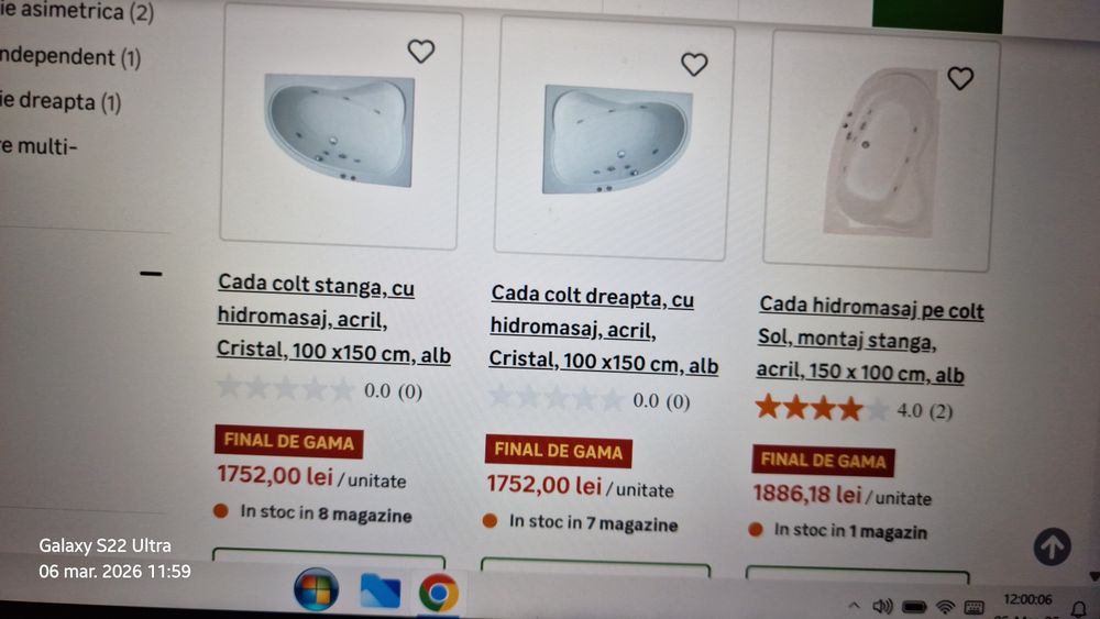 Cada cu hidromasaj si baterie