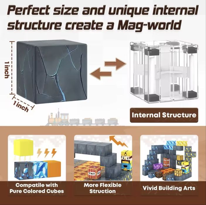 Магнитни блокчета Minecraft с кутия за съхранение/Magnetic blocks