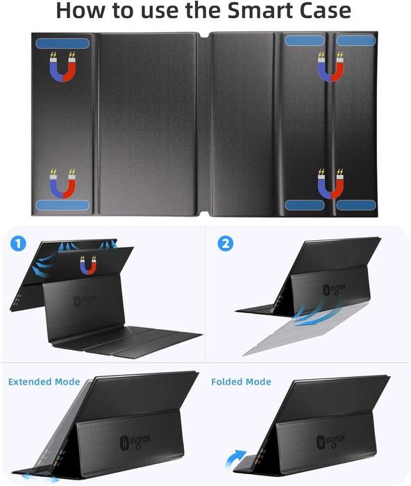 Преносим монитор Ingnok 15.6" FHD 1080P и интелигентен калъф за монитор