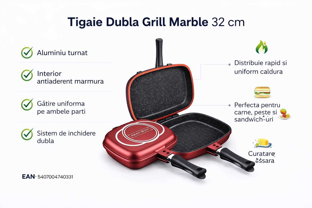 Royalty Line Tigaie Dubla Grill Marble 32 cm