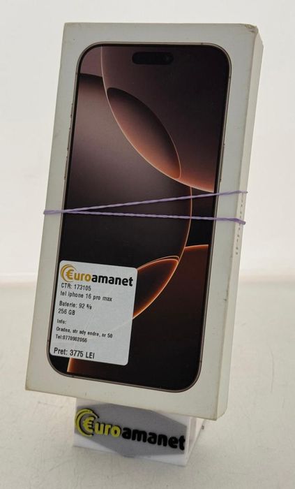 Telefon mobil Apple iPhone 16 Pro Max, 256GB, 5G, Desert Titanium -A-