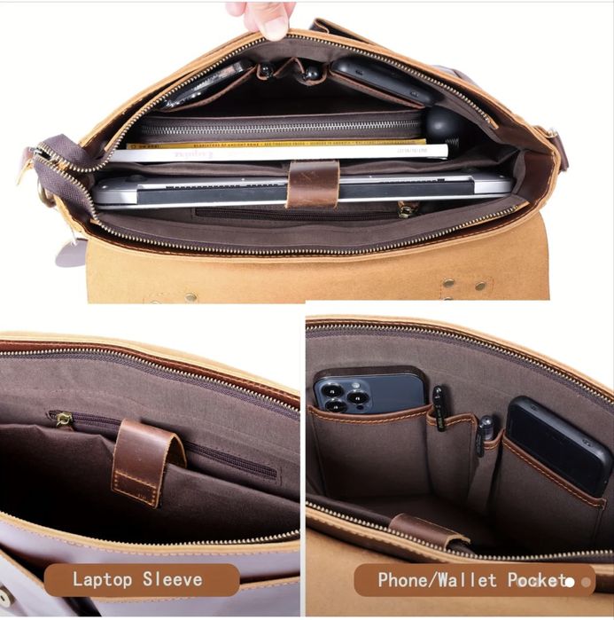 Младежка оригинална винтидж чанта WIECZNE/Луксозна кафява Crazy Horse!