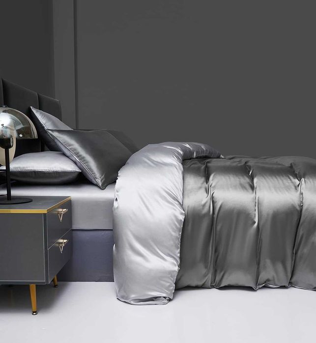 Спален комплект сатен, различни размери, синьо-сив, 2 калъфки за 65х65