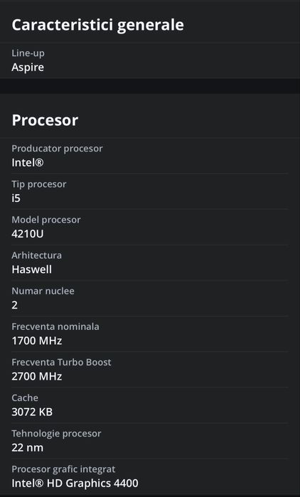 Laptop Acer Aspire i5 8GB RAM GEFORCE 2GB dedicat