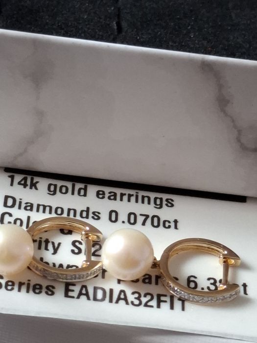 Cercei aur 14k diamante si perle de cultura