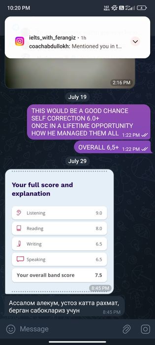 IELTS/CEFR intensive 2 oylik INDIVIDUAL darslar