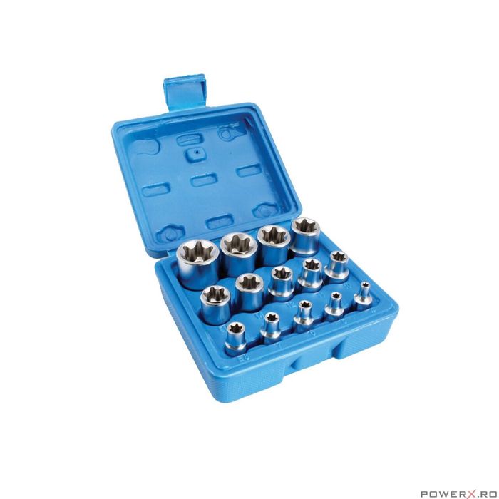 Trusa cheie tubulare tip E, 1/4"-3/8"-1/2" 14 piese, Satra