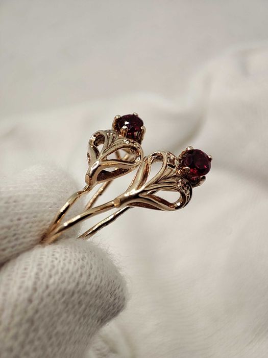 Cercei Aur retro 14K Cu Rubelit Polonia Stil Rusesc 583