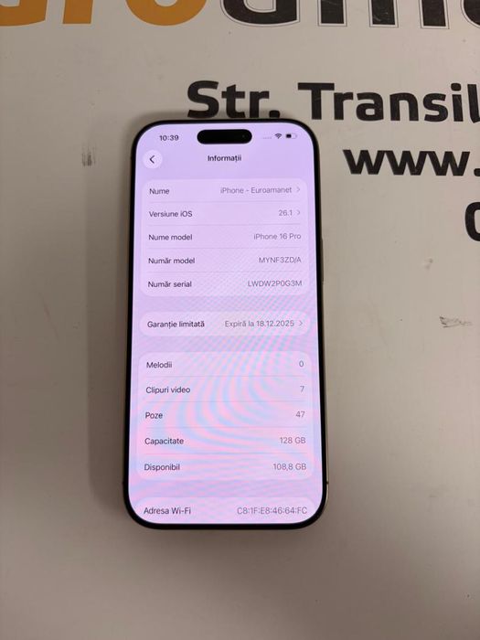 Telefon Apple iPhone 16 Pro, 128GB, 5G, Desert Titanium bat.92% -T-