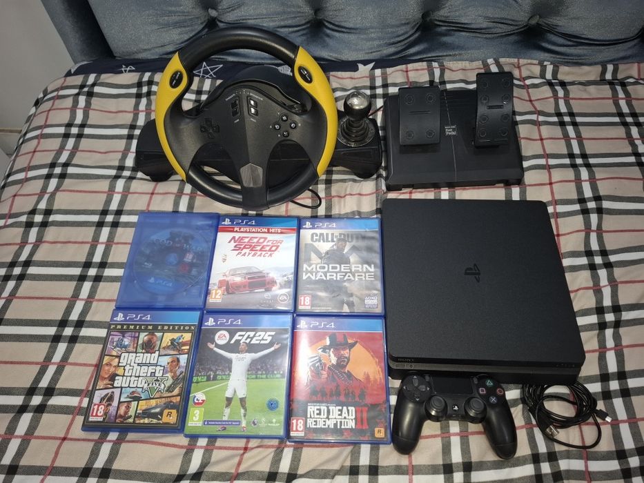 PlayStation 4/Ps4 Slim 528gb cu 6 jocuri si volan cu pedale