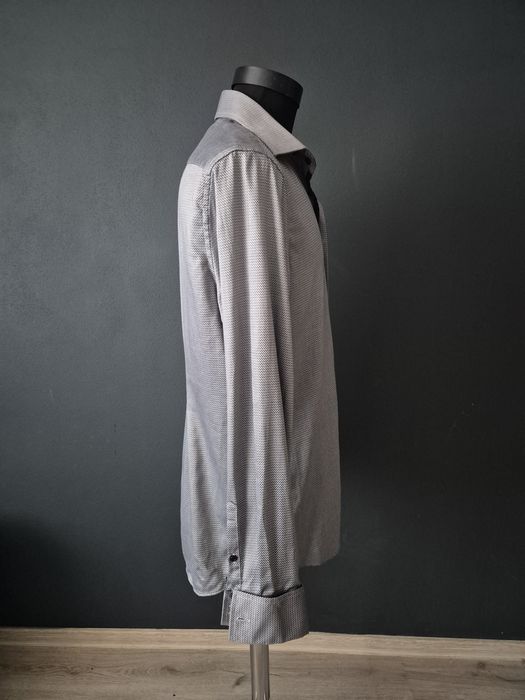 Cămașă bărbătească Next Signature, 100% bumbac, slim fit, guler contrastant negru, mărime 42cm/16½"