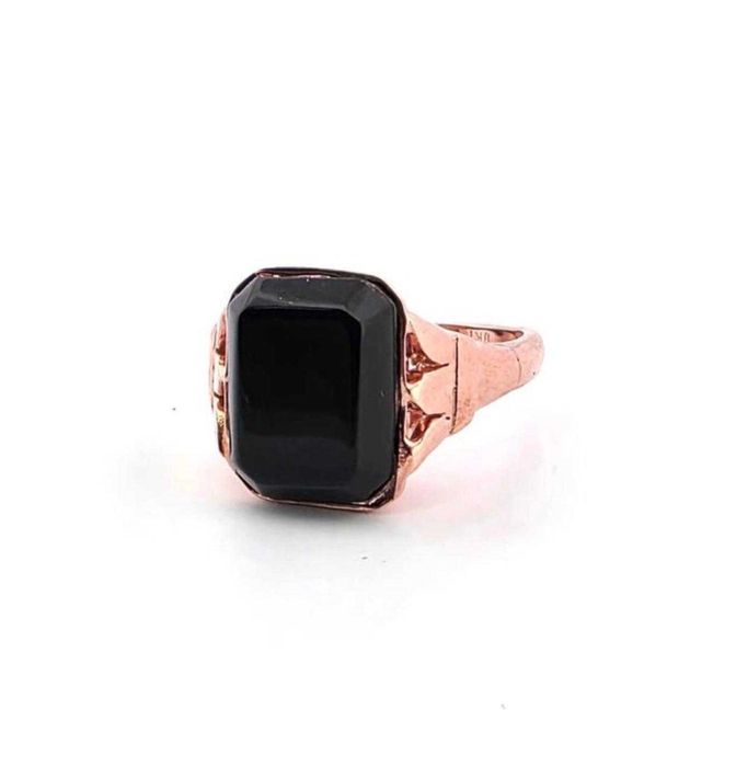 Inel aur roz 9 k & argint, Onyx Negru