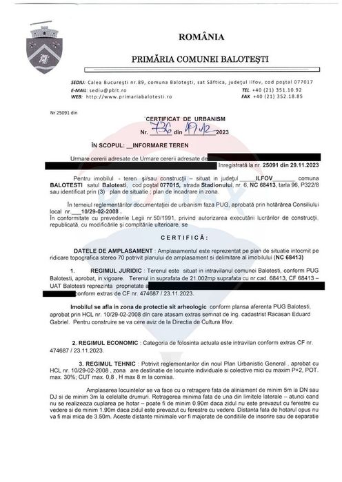 Teren Intravilan de vanzare 21000 mp Balotesti Central Soseaua Unirii