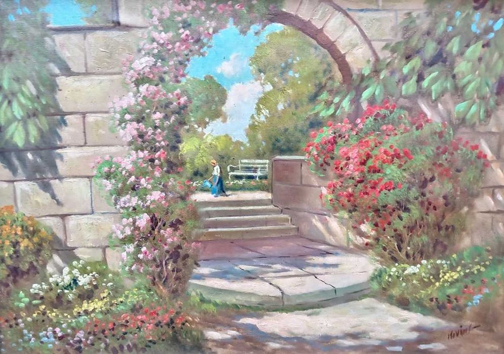 Tablou vechi - peisaj la Mediterana - semnat indescifrabil