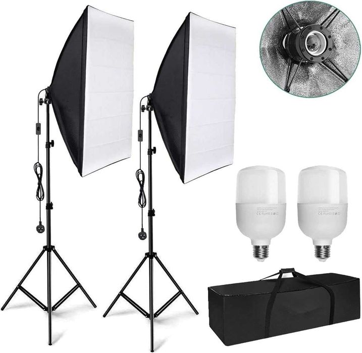 Kомплект софтбоксове за студийно осветление с трицветни крушки 135W