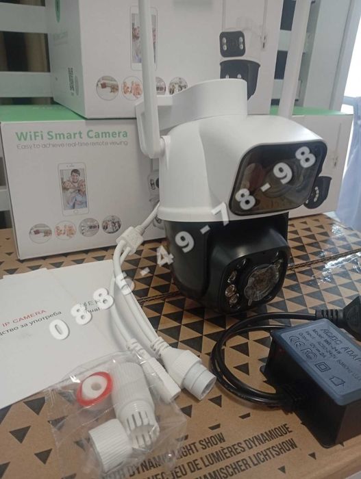 ICSEE. 12MP ULTRA HD  КАМЕРА С ДВА ОБЕКТИВА, ДВОЕН ЕКРАН (dual-screen  camera). Двойна камера. Въртяща се BULET + PTZ Водоустойчива за външна употреба