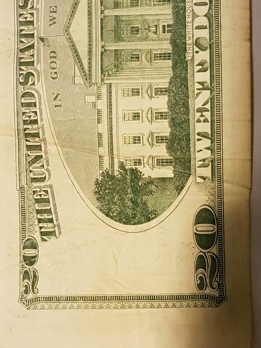 Много рядка 20 доларова банкнота с дефект при отпечатването