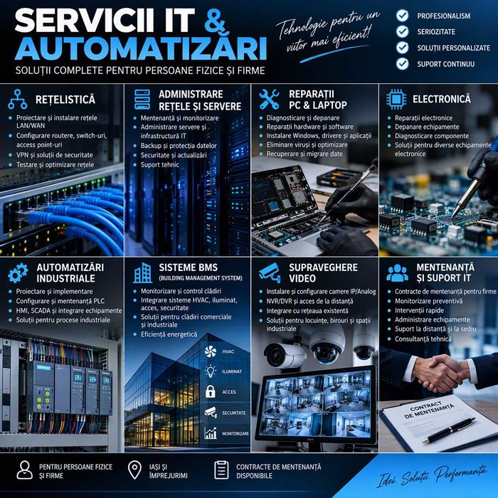 Servicii IT, Rețelistică, Reparații PC/Laptop, Automatizări