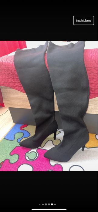 Cizme peste genunchi din mat textil