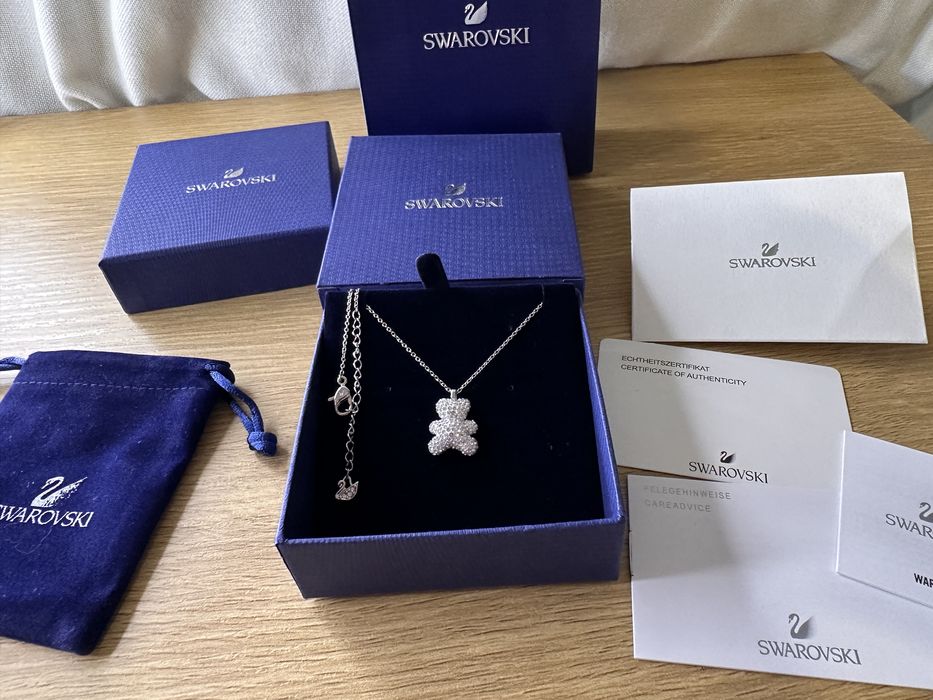 Colier Swarovski teddy bear argintiu ursulet
